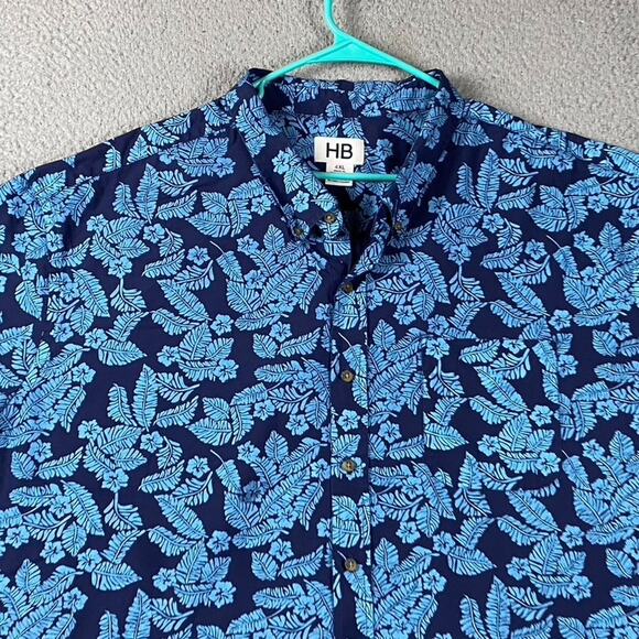 HB Button Shirt Men's 4XL Blue Floral Print Resort Vacation Causal - Picture 2 of 8